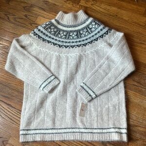 Lord & Taylor vintage women Nordic inspired mock sweater lambswood/angora
